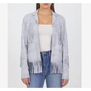 NEW JAKETT annie fringe jacket in cloud soft blue